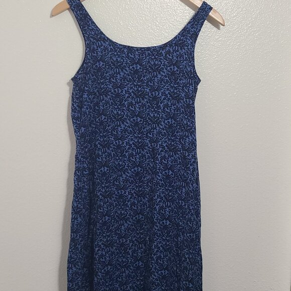 Vintage Faded Glory M Black Blue Lace Pattern Sleeveless Long Maxi Dress Rayon - Picture 5 of 5